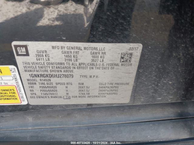 1GNKRGKD6HJ278079 Chevrolet Traverse 1lt