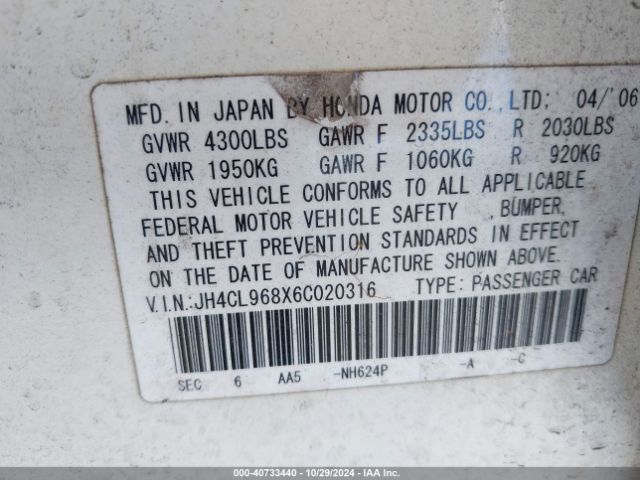 2006 ACURA TSX JH4CL968X6C020316 Photo 8