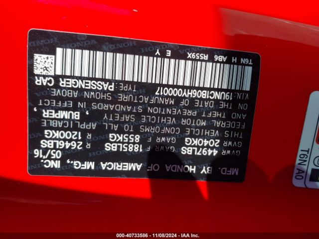 19UNC1B06HY000017 Acura NSX