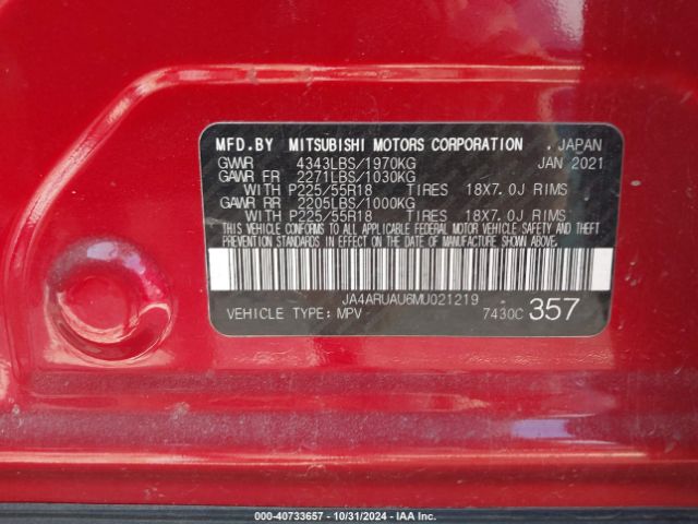 JA4ARUAU6MU021219 Mitsubishi OUTLANDER SPORT