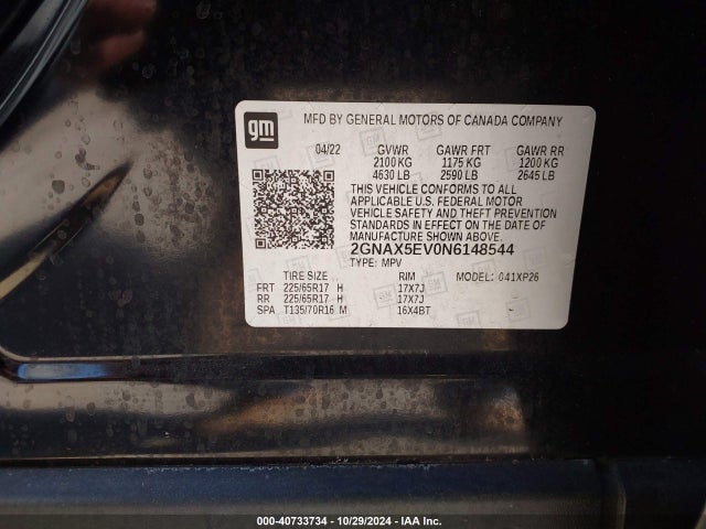 Chevrolet Equinox Awd 1fl 2022 2GNAX5EV0N6148544 Image 9