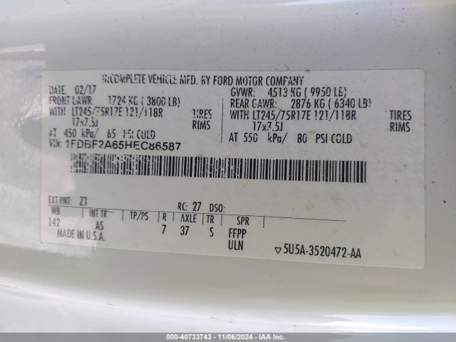 Ford F-250 Xl 2017 1FDBF2A65HEC86587 Image 8