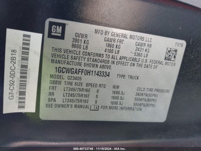 1GCWGAFF0H1143334 Chevrolet Express 2500 Work Van
