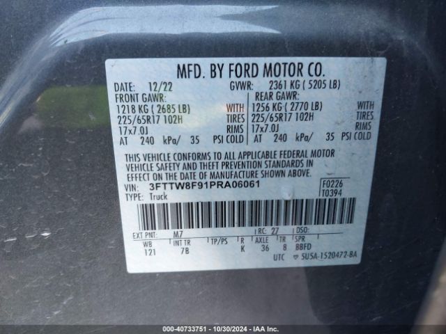 3FTTW8F91PRA06061 Ford Maverick Xlt