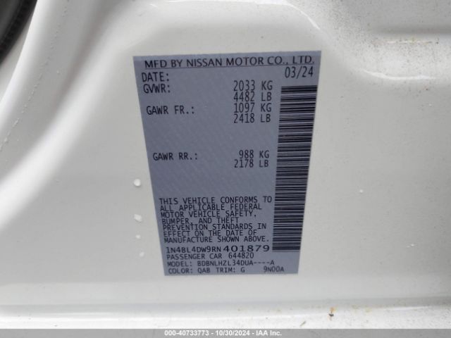 1N4BL4DW9RN401879 Nissan Altima Sv Intelligent Awd