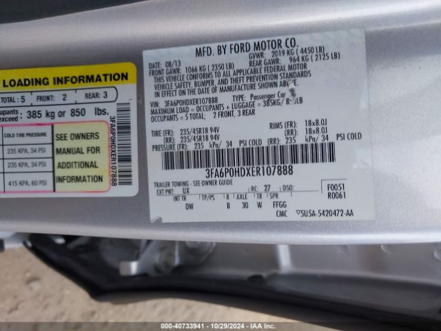 3FA6P0HDXER107888 Ford FUSION SE