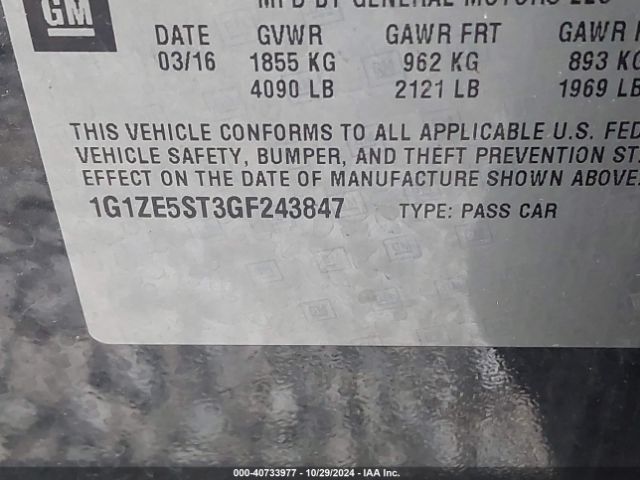 1G1ZE5ST3GF243847 Chevrolet MALIBU 1LT