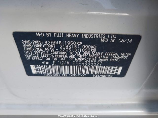 JF1GPAL65EH335527 Subaru Impreza 2.0i Sport Premium