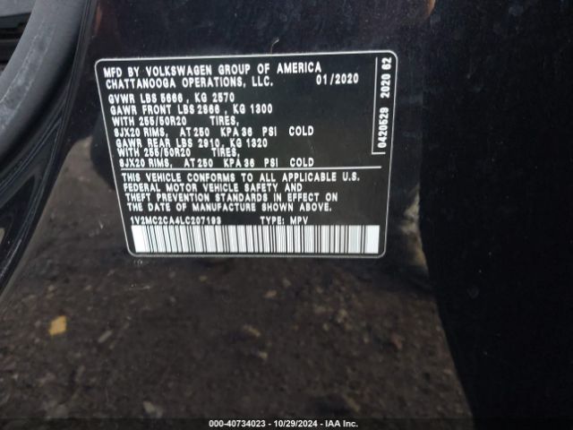 1V2MC2CA4LC207193 Volkswagen Atlas Cross Sport 2.0t Sel/2.0t Sel Premium/2.0t Sel Premium R-line/2.0t Sel R-line