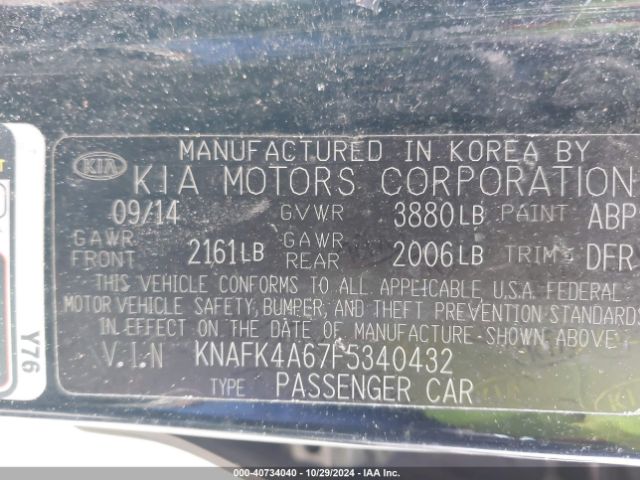 KNAFK4A67F5340432 KIA FORTE LX