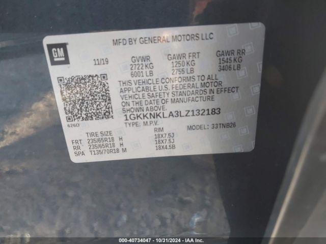 1GKKNKLA3LZ132183 GMC Acadia Fwd Sle