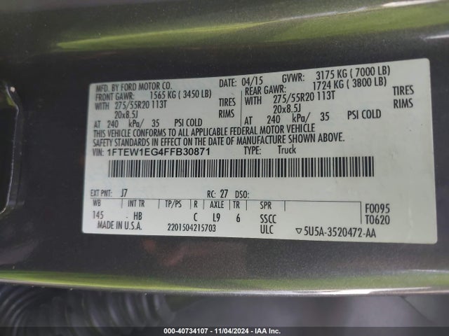 1FTEW1EG4FFB30871 Ford F-150 Lariat
