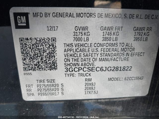 3GCPCSEC6JG281822 Chevrolet Silverado 1500 1lz