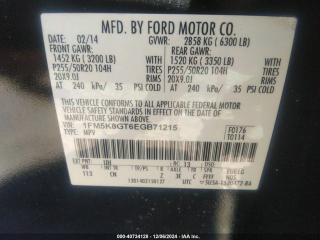 Ford EXPLORER SPORT 2014 1FM5K8GT6EGB71215 Image 9