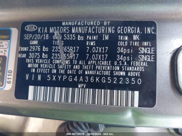 5XYPG4A36KG522350 KIA Sorento 2.4l L