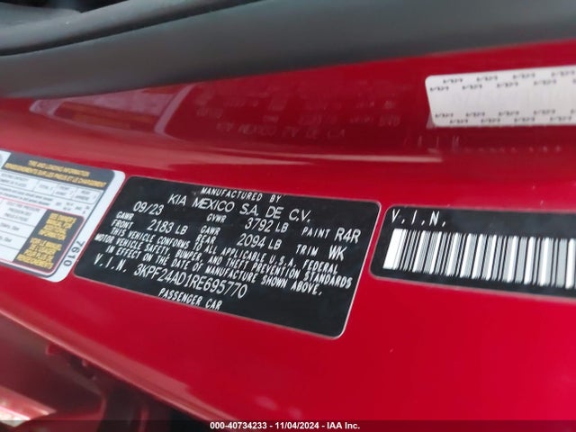 KIA Forte Lxs 2024 3KPF24AD1RE695770 Image 9