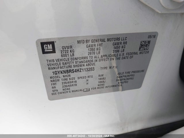 1GYKNBRS4HZ113283 Cadillac XT5 LUXURY