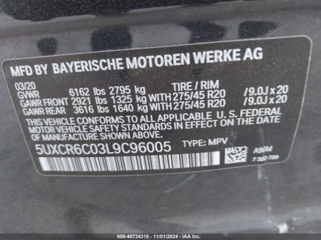 5UXCR6C03L9C96005 BMW X5 Xdrive40i
