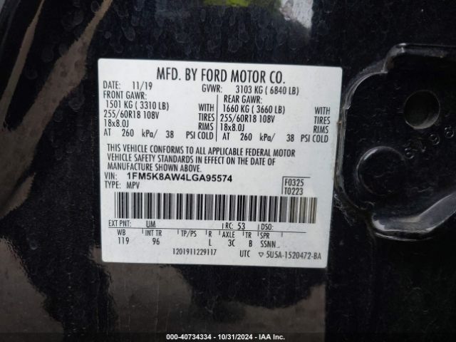 1FM5K8AW4LGA95574 Ford Police Interceptor Utility