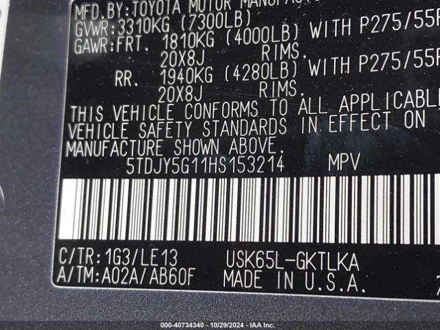 5TDJY5G11HS153214 Toyota Sequoia Limited