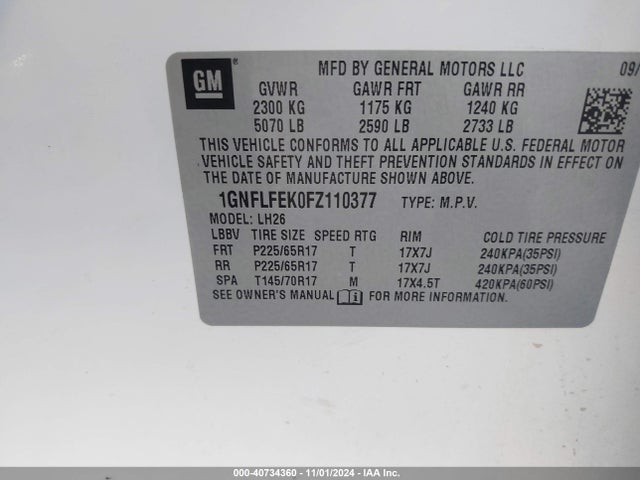 Chevrolet EQUINOX 1LT 2015 1GNFLFEK0FZ110377 Image 9