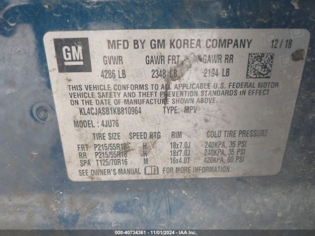 KL4CJASB1KB810964 Buick Encore Fwd Preferred