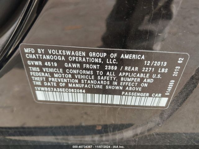 1VWBS7A35EC062064 Volkswagen PASSAT SE