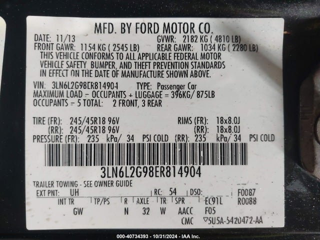Lincoln MKZ 2014 3LN6L2G98ER814904 Image 9