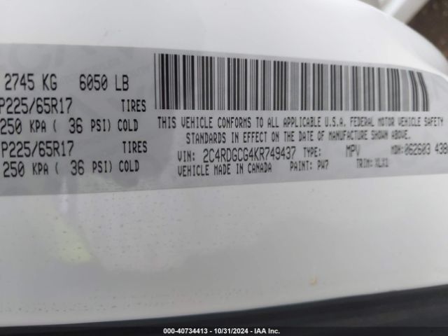 2C4RDGCG4KR749437 Dodge Grand Caravan Sxt
