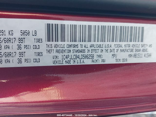 1C4PJLCB4LD506258 Jeep Cherokee Latitude Fwd