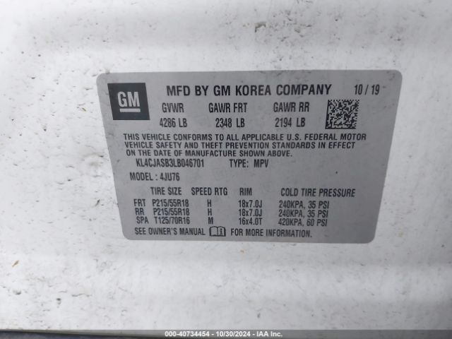 KL4CJASB3LB046701 Buick Encore Fwd Preferred