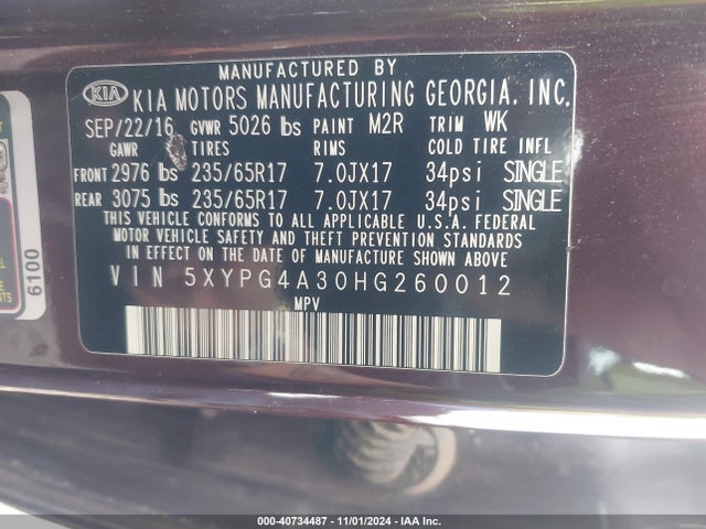 KIA Sorento 2.4l Lx 2017 5XYPG4A30HG260012 Image 9