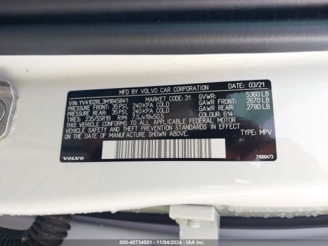 YV4102RL3M1845841 Volvo Xc60 T5 Inscription