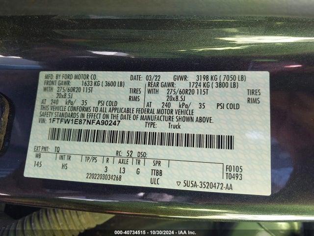 Ford gtdi 2022 1FTFW1E87NFA90247 Image 21