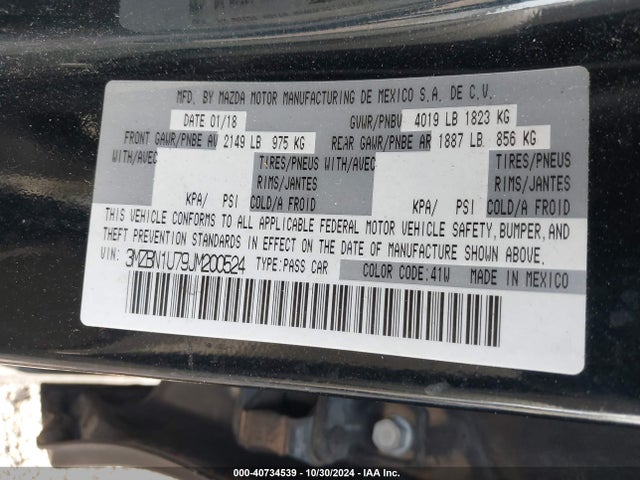 3MZBN1U79JM200524 Mazda Mazda3 Sport