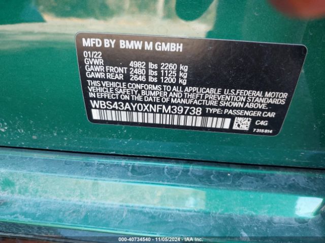 WBS43AY0XNFM39738 BMW M3 Competition Xdrive