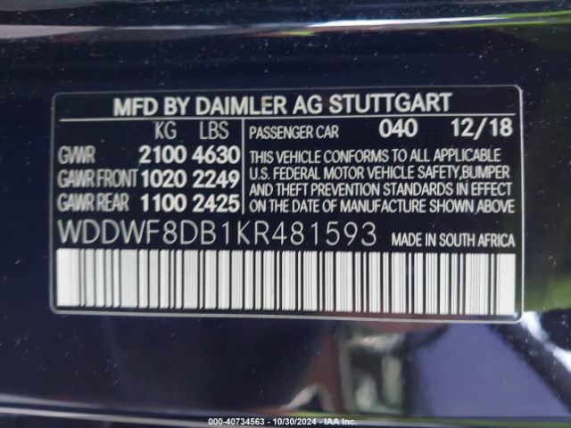 WDDWF8DB1KR481593 Mercedes-Benz C 300
