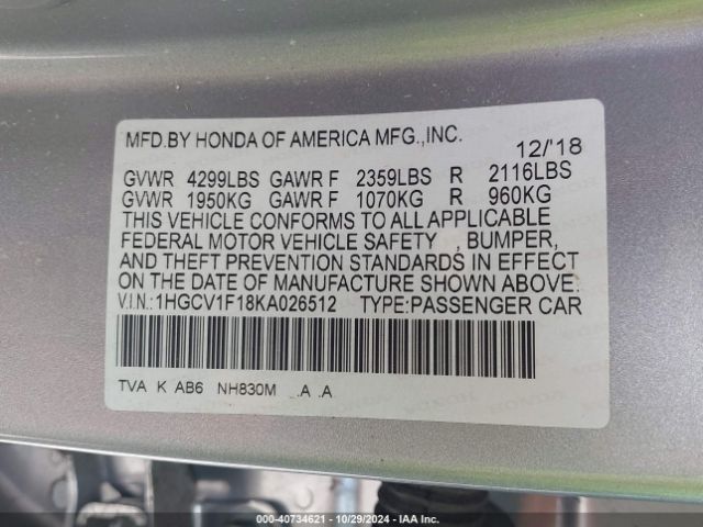 1HGCV1F18KA026512 Honda ACCORD LX