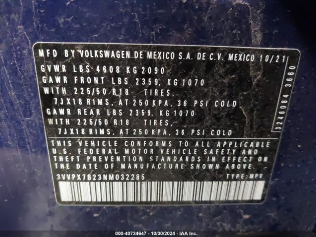 3VVPX7B23NM032285 Volkswagen Taos 1.5t Se