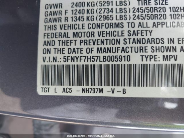 5FNYF7H57LB005910 Honda Passport 2wd Ex-l