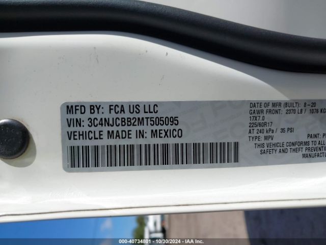 3C4NJCBB2MT505095 Jeep Compass Latitude Fwd