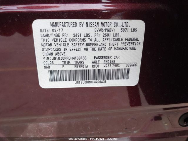 JN1BJ0RR0HM409436 Infiniti QX50