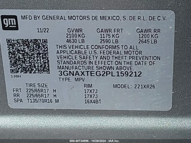 3GNAXTEG2PL159212 Chevrolet Equinox Awd 2fl