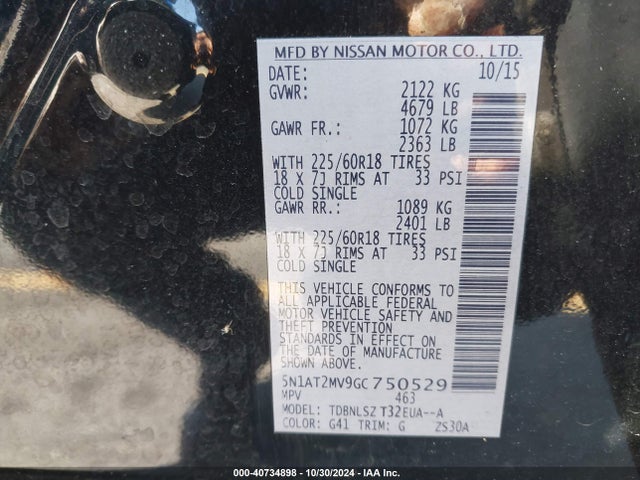 Nissan Rogue Sl 2016 5N1AT2MV9GC750529 Image 9