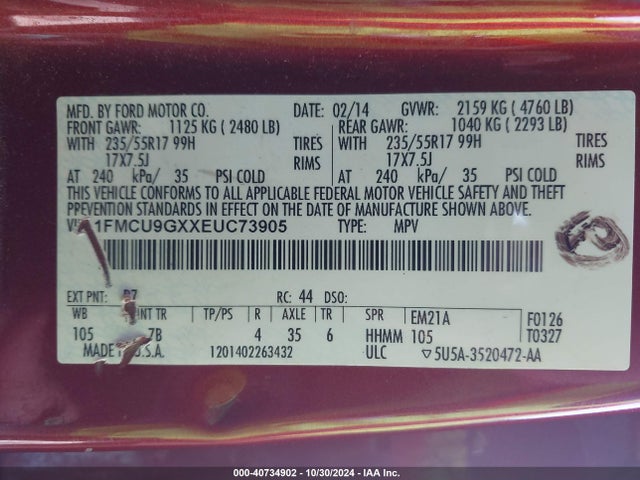 Ford ESCAPE SE 2014 1FMCU9GXXEUC73905 Image 9