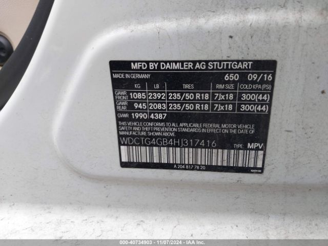 WDCTG4GB4HJ317416 Mercedes-Benz Gla 250 4matic