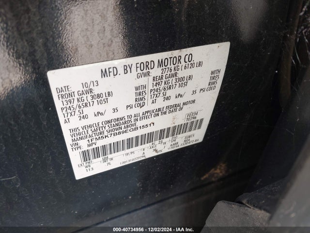 Ford Explorer 2014 1FM5K7B89EGB15511 Image 9