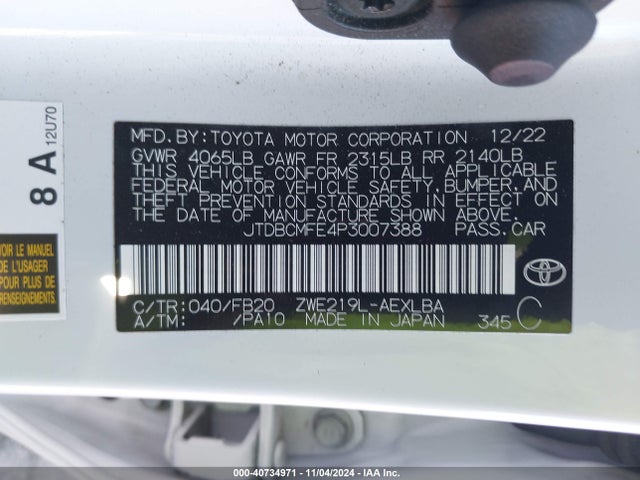 Toyota Corolla Hybrid Le 2023 JTDBCMFE4P3007388 Image 9