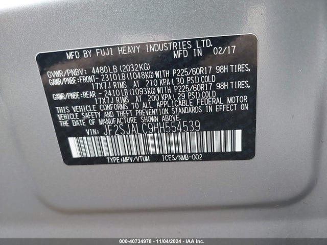 Subaru Forester 2.5i Limited 2017 JF2SJALC9HH554539 Image 9