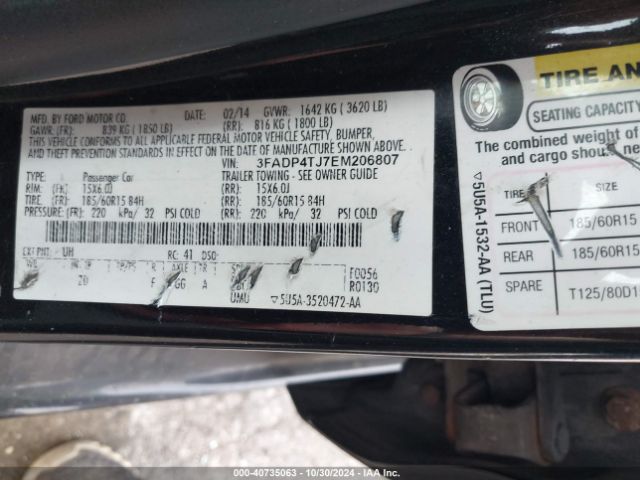 3FADP4TJ7EM206807 Ford FIESTA S